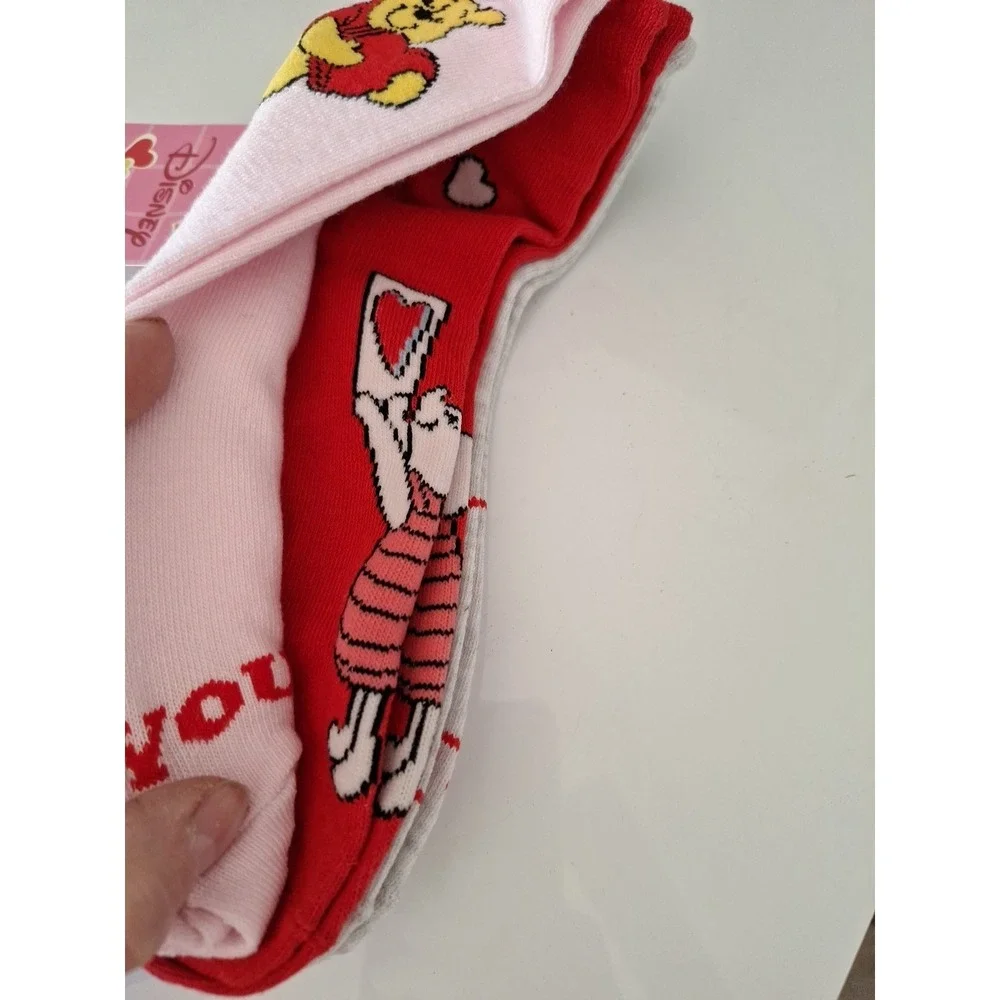 Disney Winnie the Pooh Women's Set of 3 Hearts Ankle Socks Adult Size 4-10